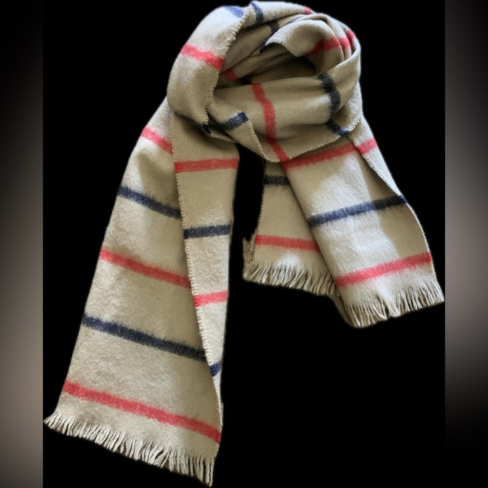GLEN Cairn Stripes Scarf with Red and Blue Stripes pure merino wool 8” x 56”